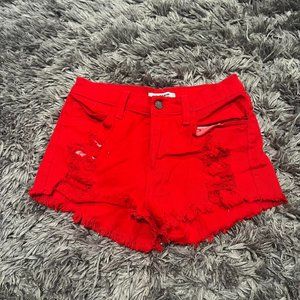 O2 Denim Red Denim Shorts